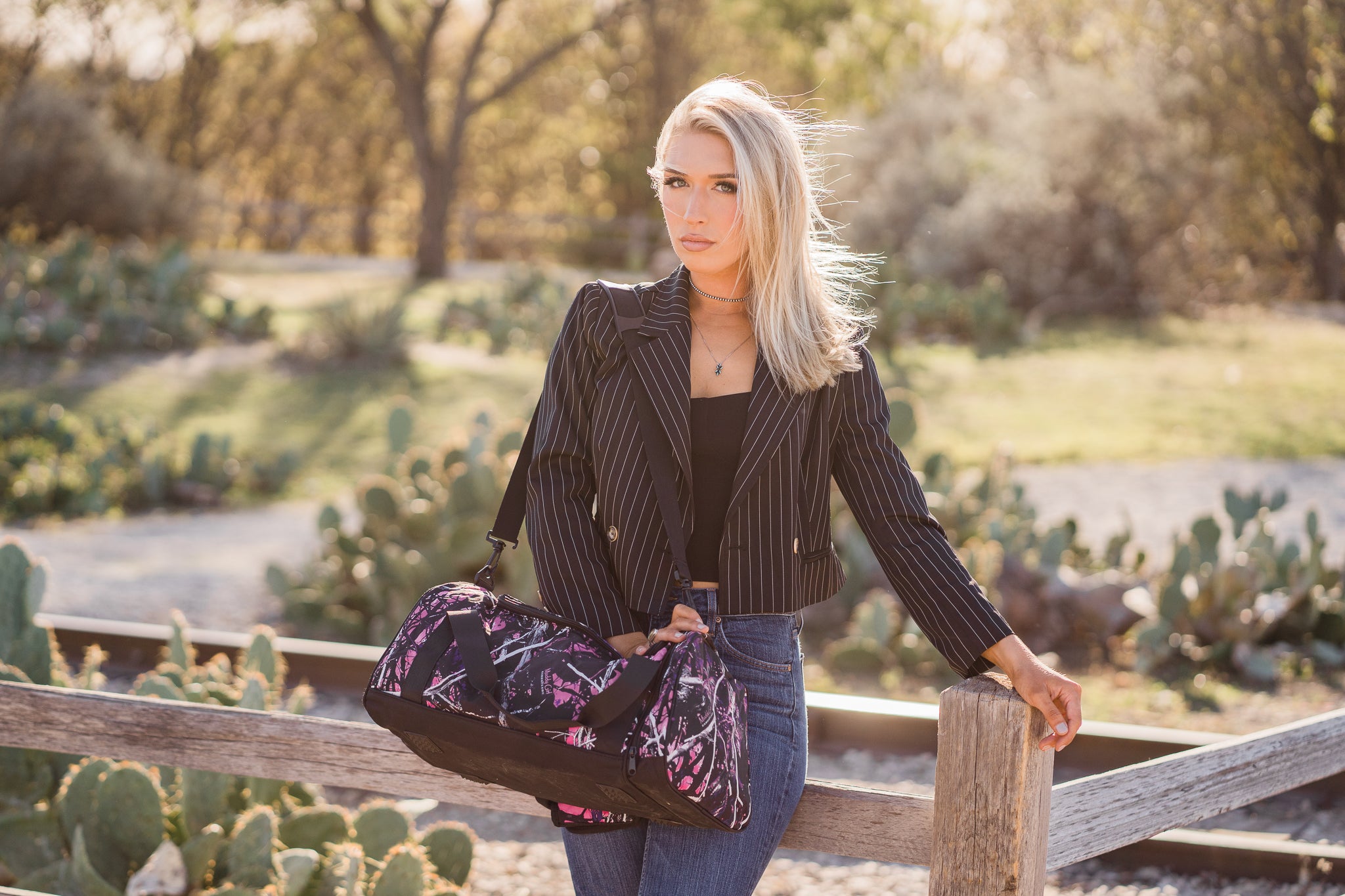 Woman with duffle bag